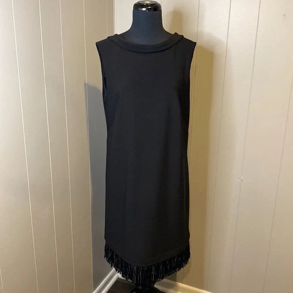 Joseph Ribkoff Women’s 12 Black Cowl Neck Sleeveless Fringe Evening Dress - Picture 1 of 9